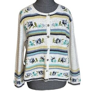 Vintage Capacity 90s Y2K Sweater Cardigan Size‎ M Crochet Cottagecore Flowers